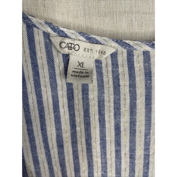 Cato - Women’s Blue Striped - V-neck -Peplum Button Front Blouse Top Size XL - Picture 2 of 6